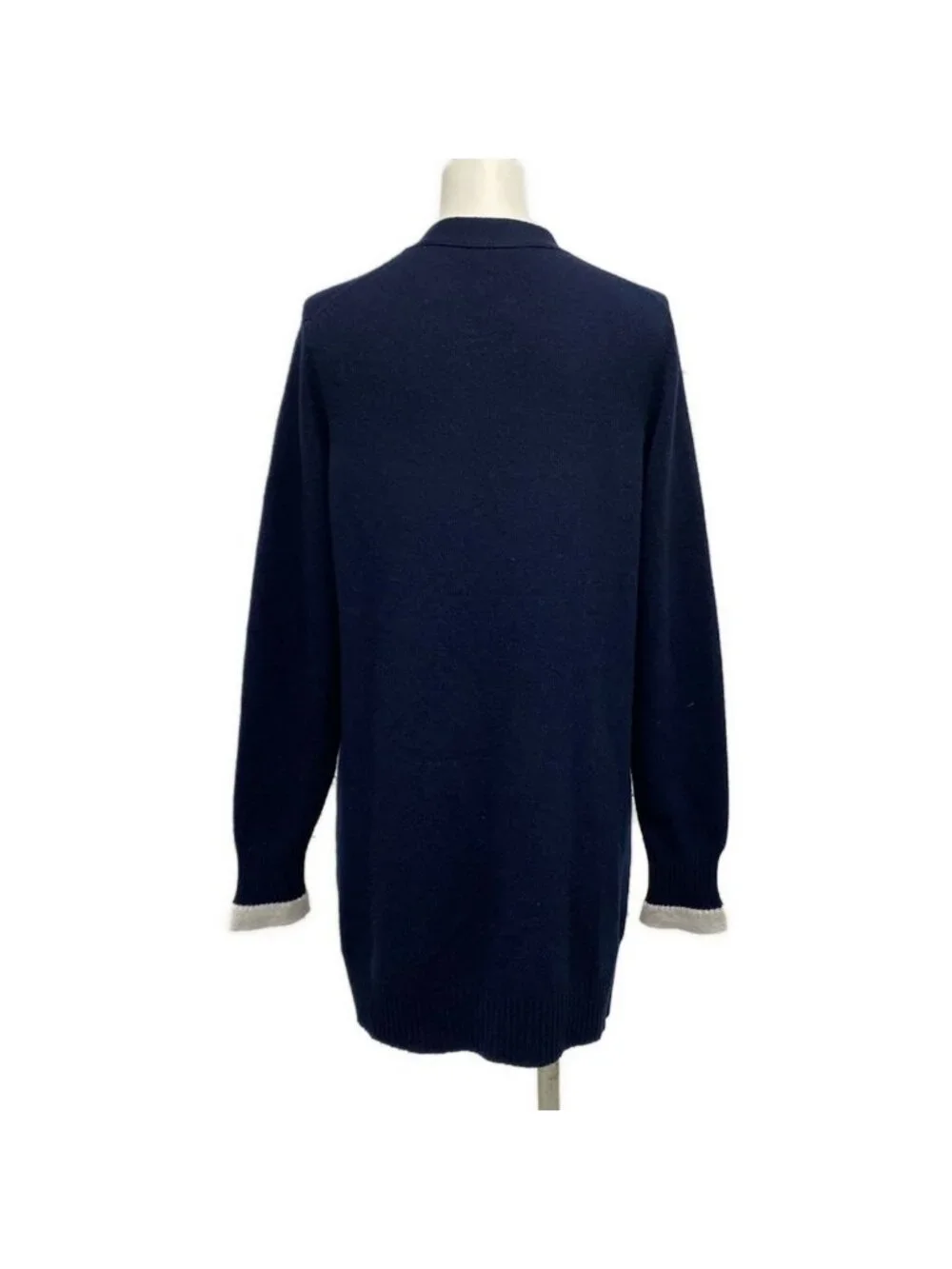 Chanel Cardigan 36 S Navy Light Gray Silver Button Cashmere